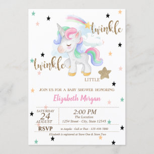 Rainbow Unicorn,Twinkle Little Star Baby Shower Invitation