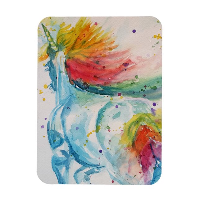 Rainbow Unicorn unicorns art Watercolour Magnet (Vertical)
