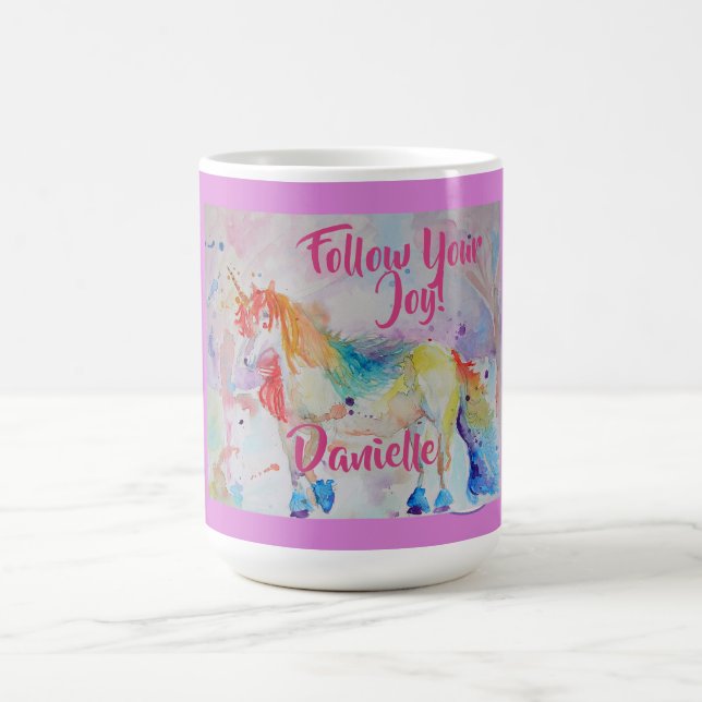 Rainbow Unicorn Watercolor Childs Name Mug (Center)