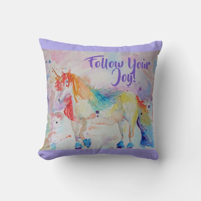 Rainbow Unicorn Watercolor Cushion (Front)