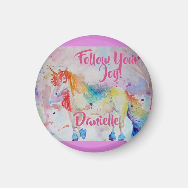 Rainbow Unicorn Watercolor Pink Magnet (Front)