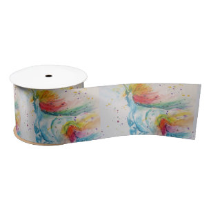 Rainbow Unicorn Watercolour Painting Satin Ribbon