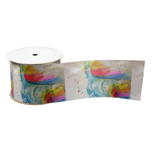 Rainbow Unicorn Watercolour Painting Satin Ribbon