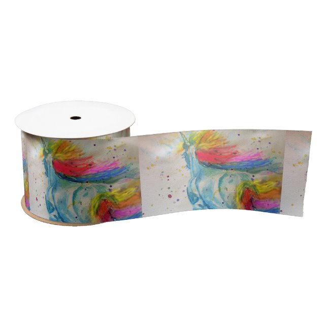 Rainbow Unicorn Watercolour Painting Satin Ribbon (Spool)