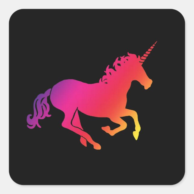 Rainbow Unicorn With Black Background Square Sticker (Front)