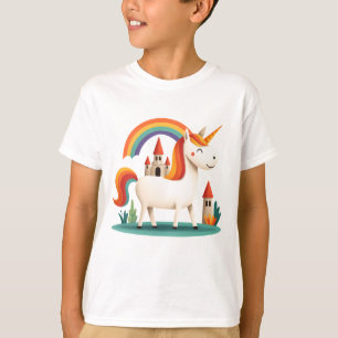 Rainbow Unicorn with Castle – Cute Kids Fantasy  T-Shirt