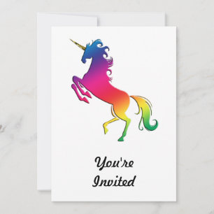 Rainbow Unicorn with Gold Horn Invitation