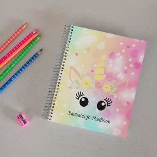 Rainbow Unicorn with Hearts   Monogrammed Notebook