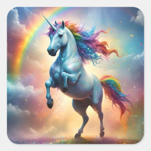 Rainbow Unicorn With Rainbow Sparkle, Square Sticker