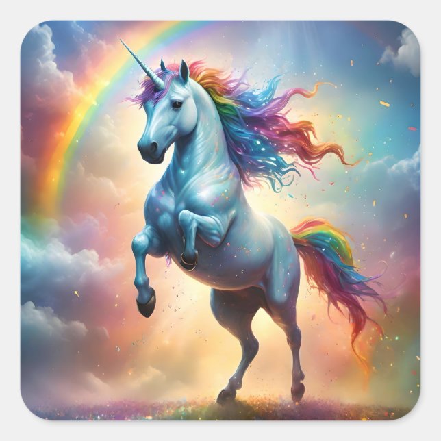 Rainbow Unicorn With Rainbow Sparkle, Square Sticker (Front)