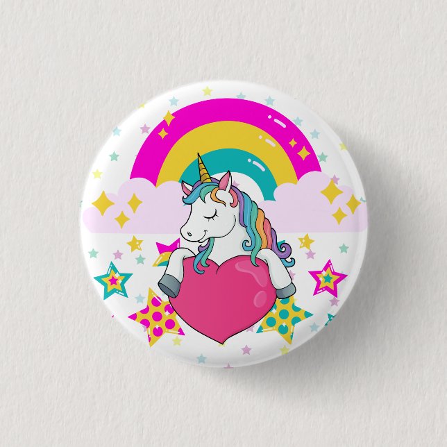 Rainbow Unicorn with Stars   3 Cm Round Badge (Front)