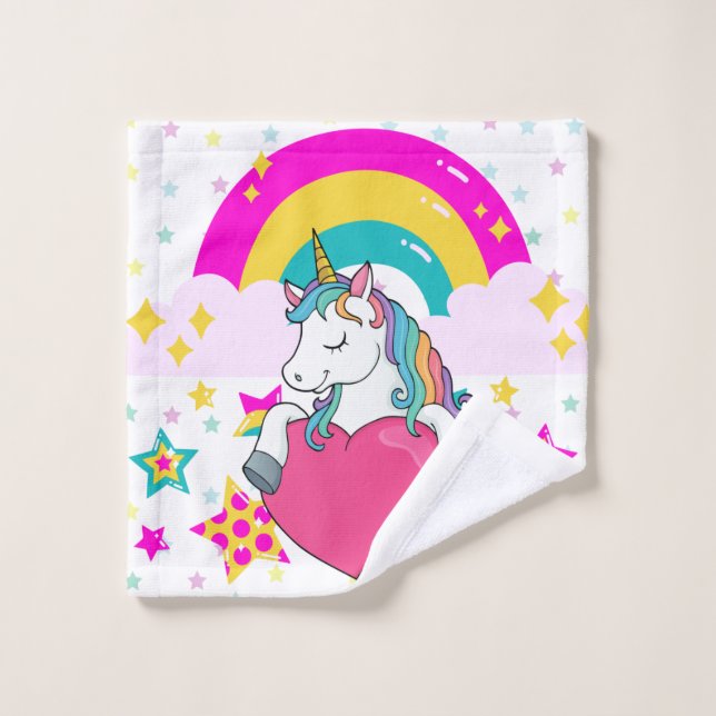 Rainbow Unicorn with Stars    Bath Towel Set (Wash Cloth)