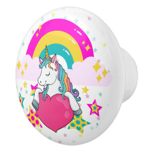 Rainbow Unicorn with Stars Ceramic Knob