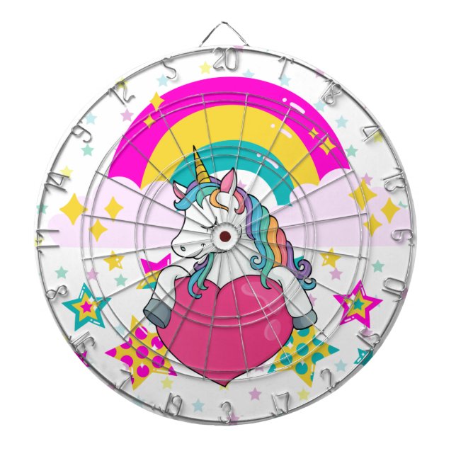 Rainbow Unicorn with Stars   Dartboard (Front)