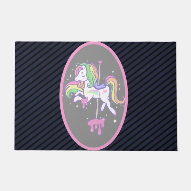 Rainbow Unicorn with striped back Doormat (Front)