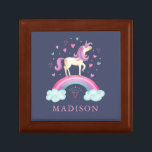 Rainbow Unicorn Wooden Jewellery Keepsake Box<br><div class="desc">A cute personalised girls pink and purple rainbow unicorn wooden Jewellery Keepsake box. Personalise it for your little girl's birthday. Designed for you by Blackberry Boulevard.</div>