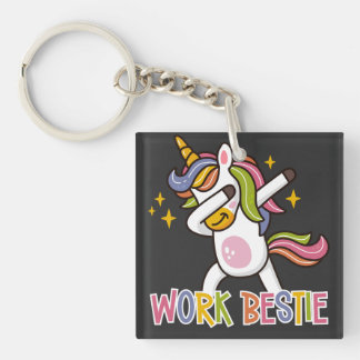 Rainbow Unicorn Work Bestie Emotional Support  Key Ring