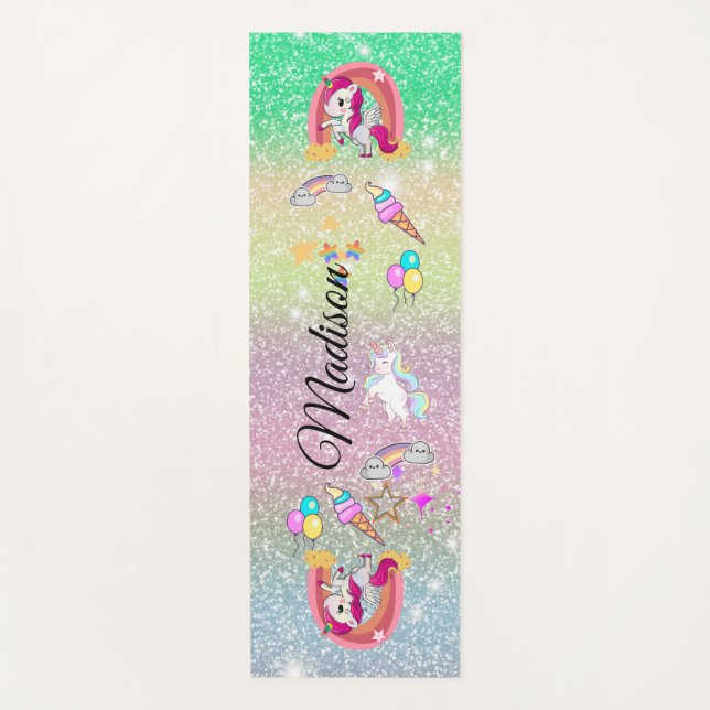 Rainbow unicorn   yoga mat (Front)