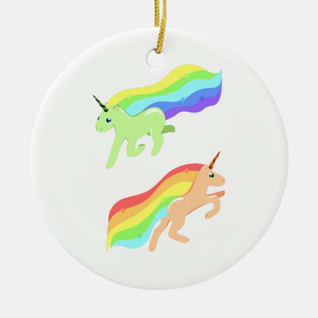Rainbow Unicorns Ceramic Tree Decoration (Front)