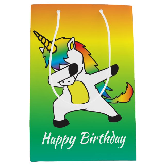 Rainbow Unicorns Doing the Dab and Dancing Medium Gift Bag (Front)