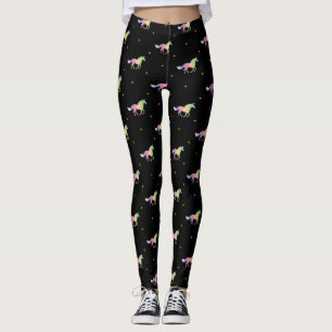 Rainbow Unicorns & Gold Star Pattern Leggings