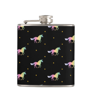 Rainbow Unicorns & Gold Stars Pattern Hip Flask