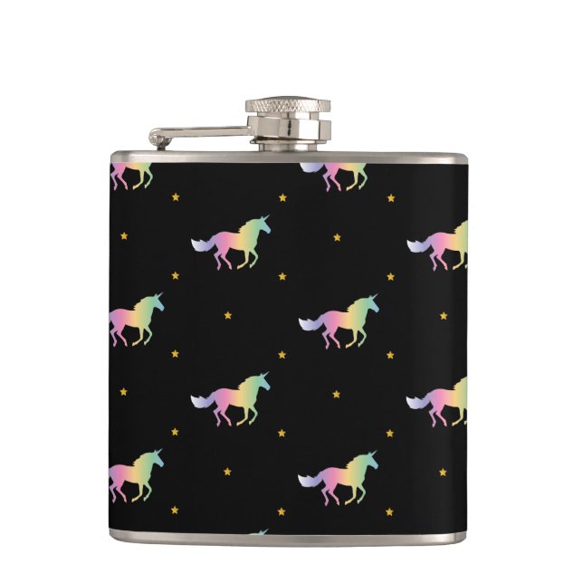Rainbow Unicorns & Gold Stars Pattern Hip Flask (Front)