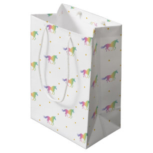 Rainbow Unicorns & Gold Stars Pattern Medium Gift Bag