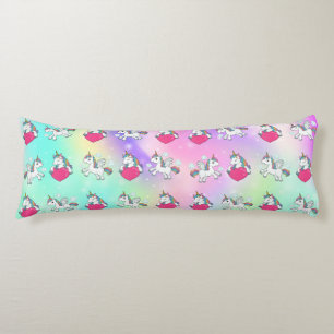 Rainbow Unicorns Hearts Print Body Pillow