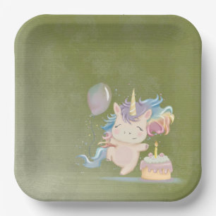  rainbow unicorns in balloons,Paper Plate