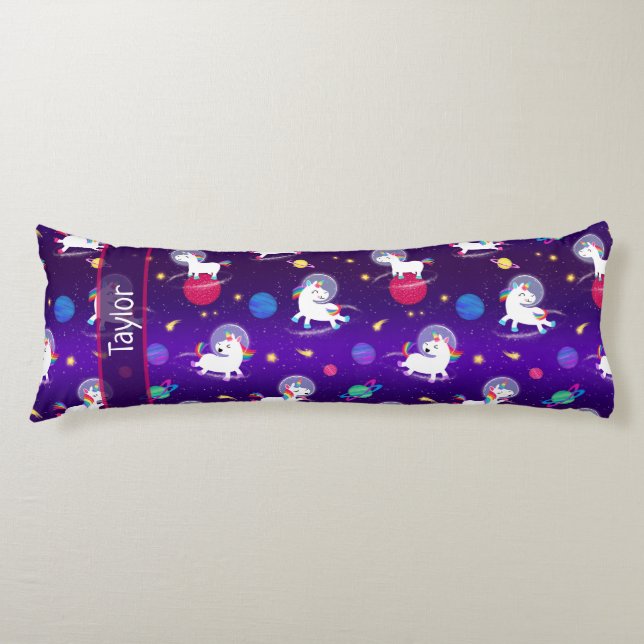 Rainbow Unicorns In Space Purple Ombre Body Cushion (Front)