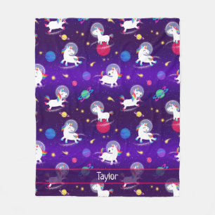 Rainbow Unicorns In Space Purple Ombre Fleece Blanket
