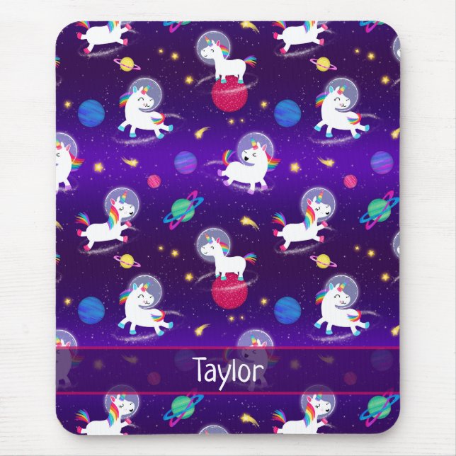 Rainbow Unicorns In Space Purple Ombre Mouse Mat (Front)