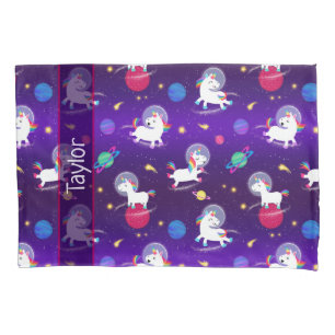 Rainbow Unicorns In Space Purple Ombre Pillowcase