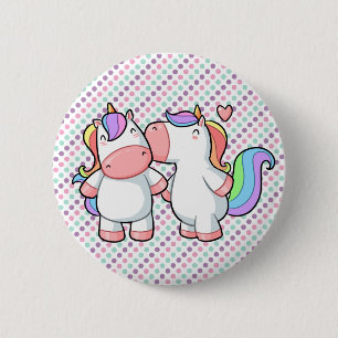 Rainbow Unicorns Kissing Love is Magical Polka Dot 6 Cm Round Badge