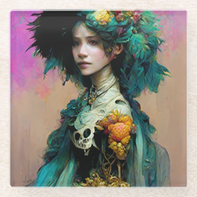 Rainbow Urchin 2 Fantasy Sci-Fi Glass Coaster (Front)