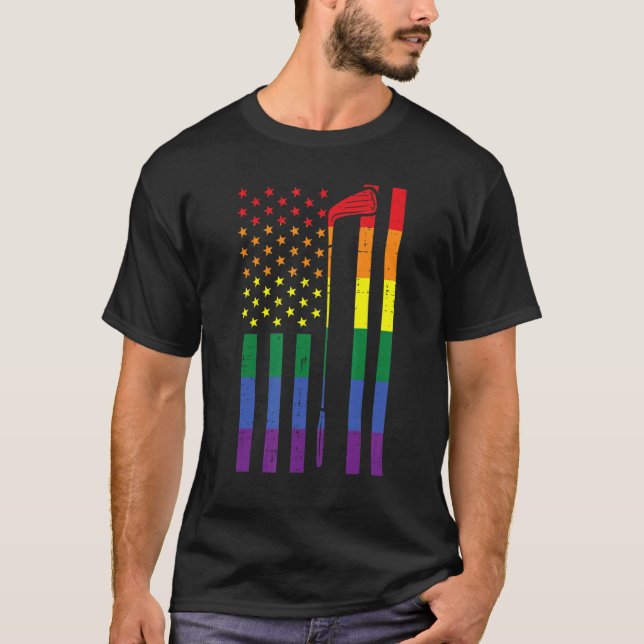 Rainbow Us American Flag Golf Gay Pride Lgbtq Spor T-Shirt (Front)
