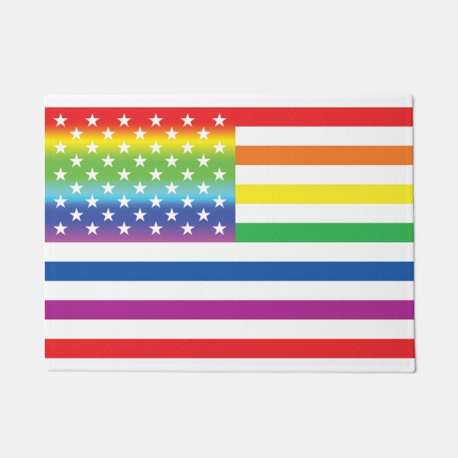 Rainbow US Flag LGBT Pride Doormat (Front)