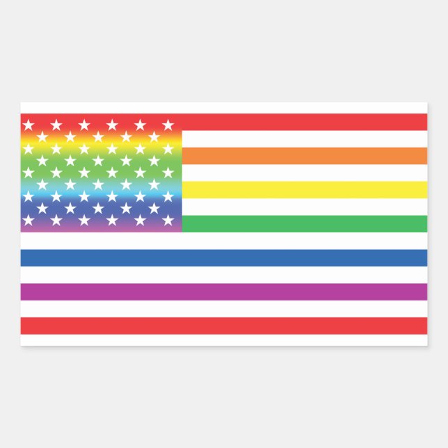 Rainbow US Flag LGBT Pride Rectangular Sticker (Front)