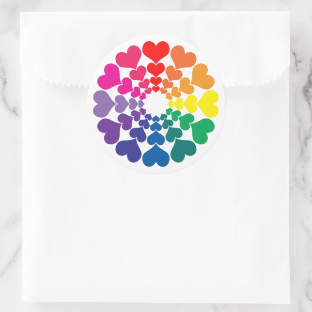 Rainbow Valentine Hearts in a Circle Classic Round Sticker (Bag)