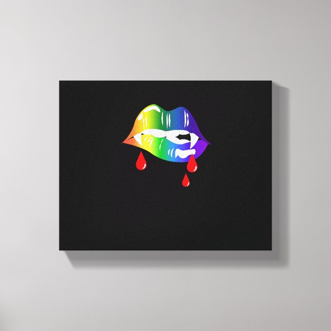 Rainbow Vampire Lips Biting - LGBT Pride T-Shirt Canvas Print (Front)