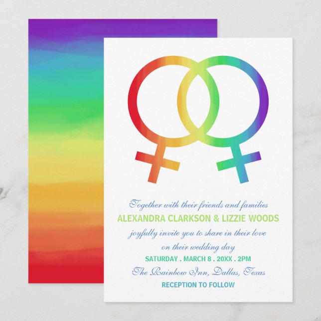 Rainbow Venus Symbol | Lesbian Wedding Invitation (Front/Back)