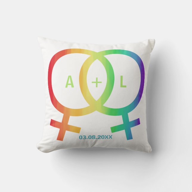 Rainbow Venus Symbols | Lesbian Wedding Cushion (Front)