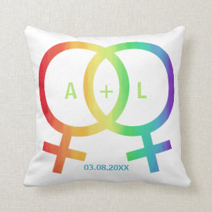 Rainbow Venus Symbols   Lesbian Wedding Cushion