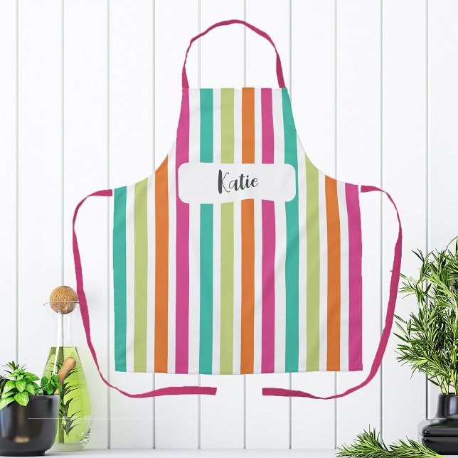 Rainbow vertical stripes colourful retro  apron (Creator Uploaded)