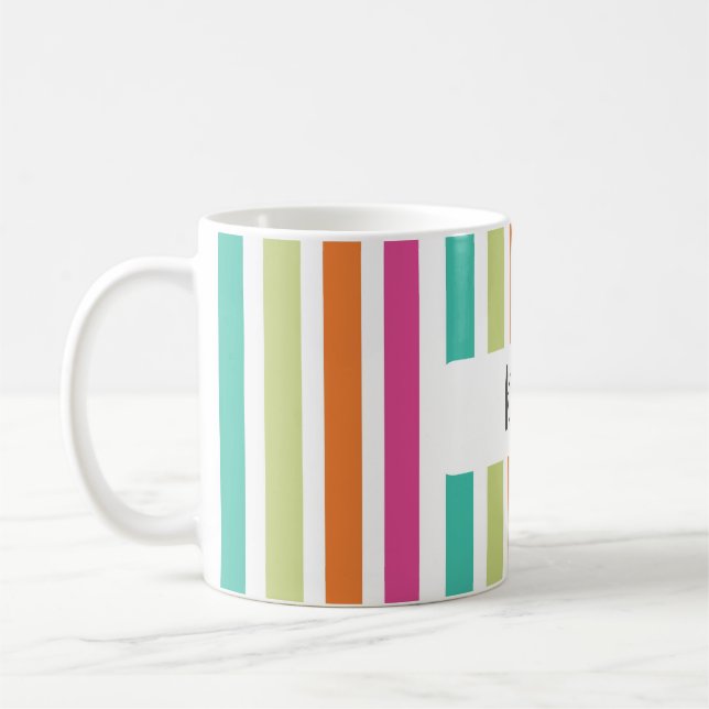 Rainbow vertical stripes colourful retro multicolo coffee mug (Left)