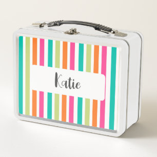 Rainbow vertical stripes colourful retro multicolo metal lunch box