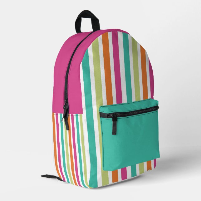 Rainbow vertical stripes colourful retro multicolo printed backpack (Back Corner Left)