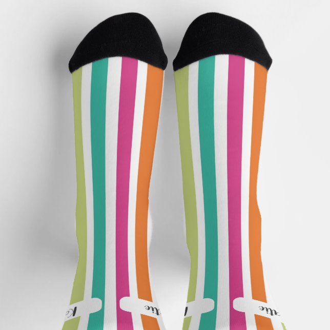 Rainbow vertical stripes colourful retro multicolo socks (Top)