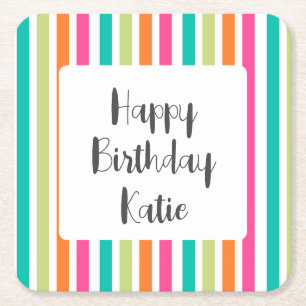 Rainbow vertical stripes colourful retro multicolo square paper coaster